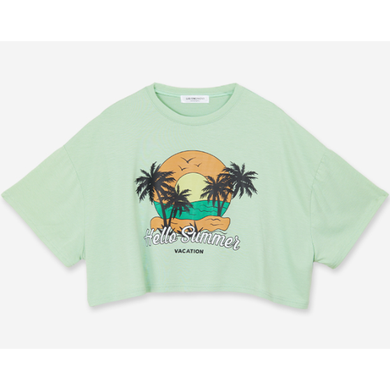 MIT日落印花短版上衣-豆綠色 F-細節圖4