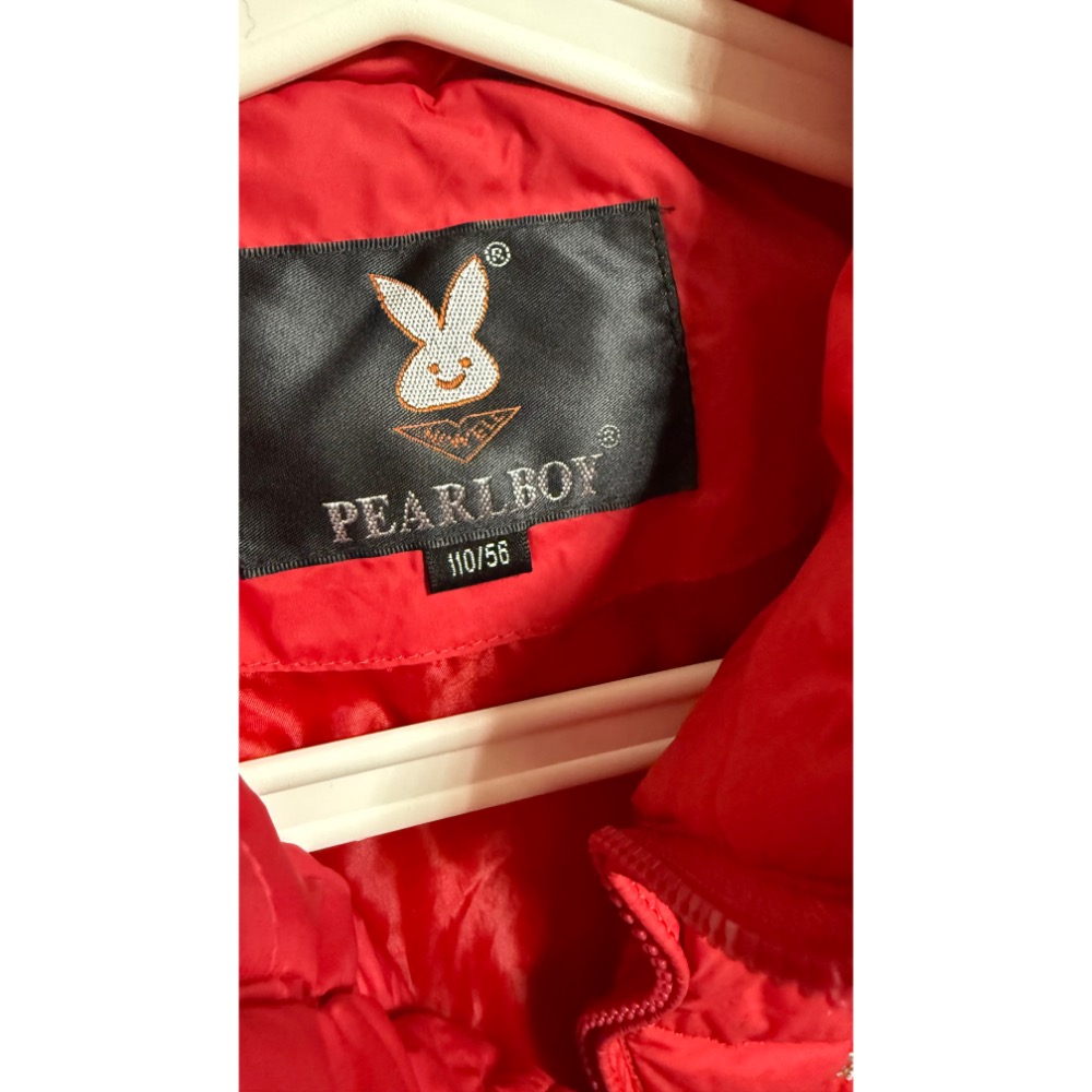 兔子 雪花 紅色羽絨外套 長版 大童 110/56 （二手）-細節圖2