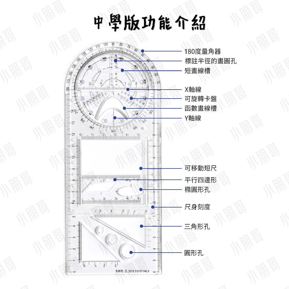 多功能活動尺 【台灣現貨】 尺 圓規 直尺 三角尺 繪圖 量角器 文具 測量工具 繪圖尺 圓形 正方形 三角形 小朋哥-細節圖8