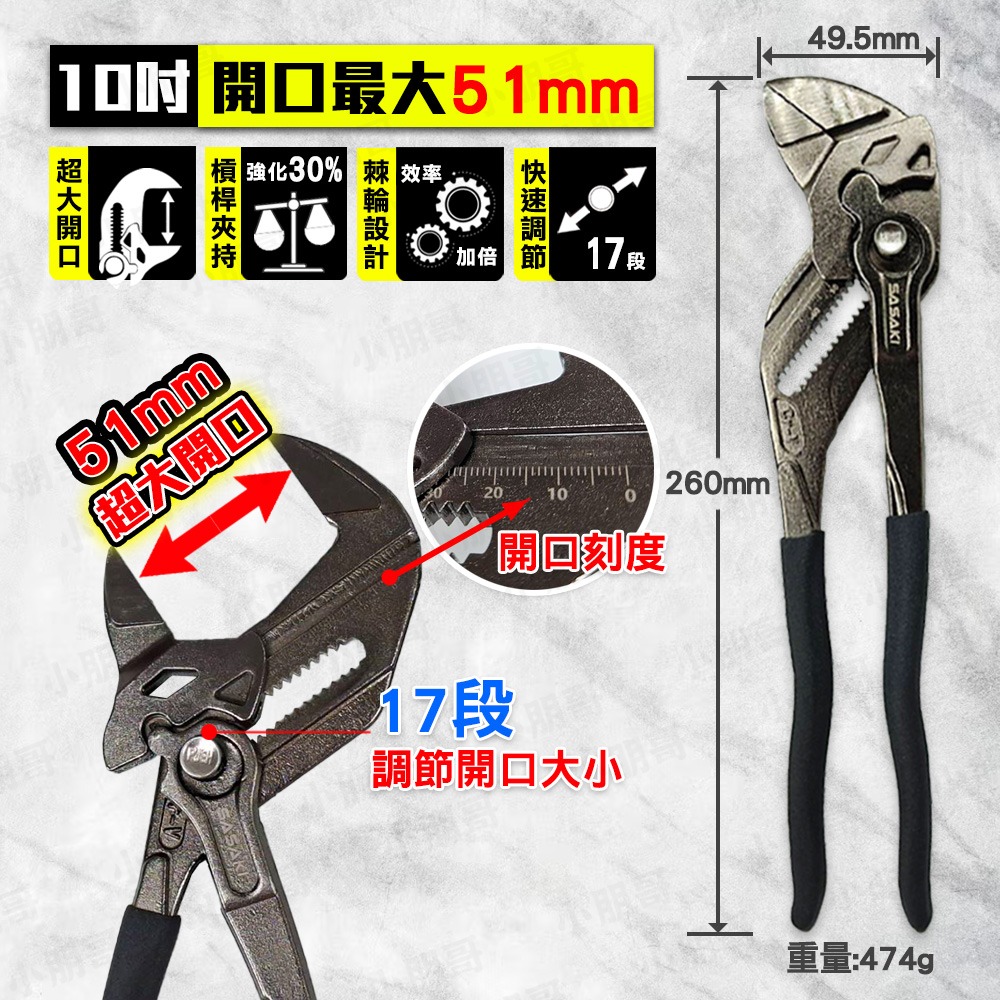 棘輪快速板手鉗 大開口 水管鉗 六角板手 板手 棘輪扳手 活動板手 六角扳手 管鉗  鉗 活動板手-規格圖4