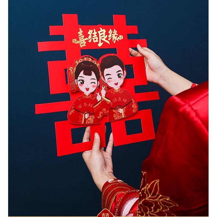 🇹🇼*辰軒百貨*現貨*Q版人物結婚大紅色喜字貼-細節圖4