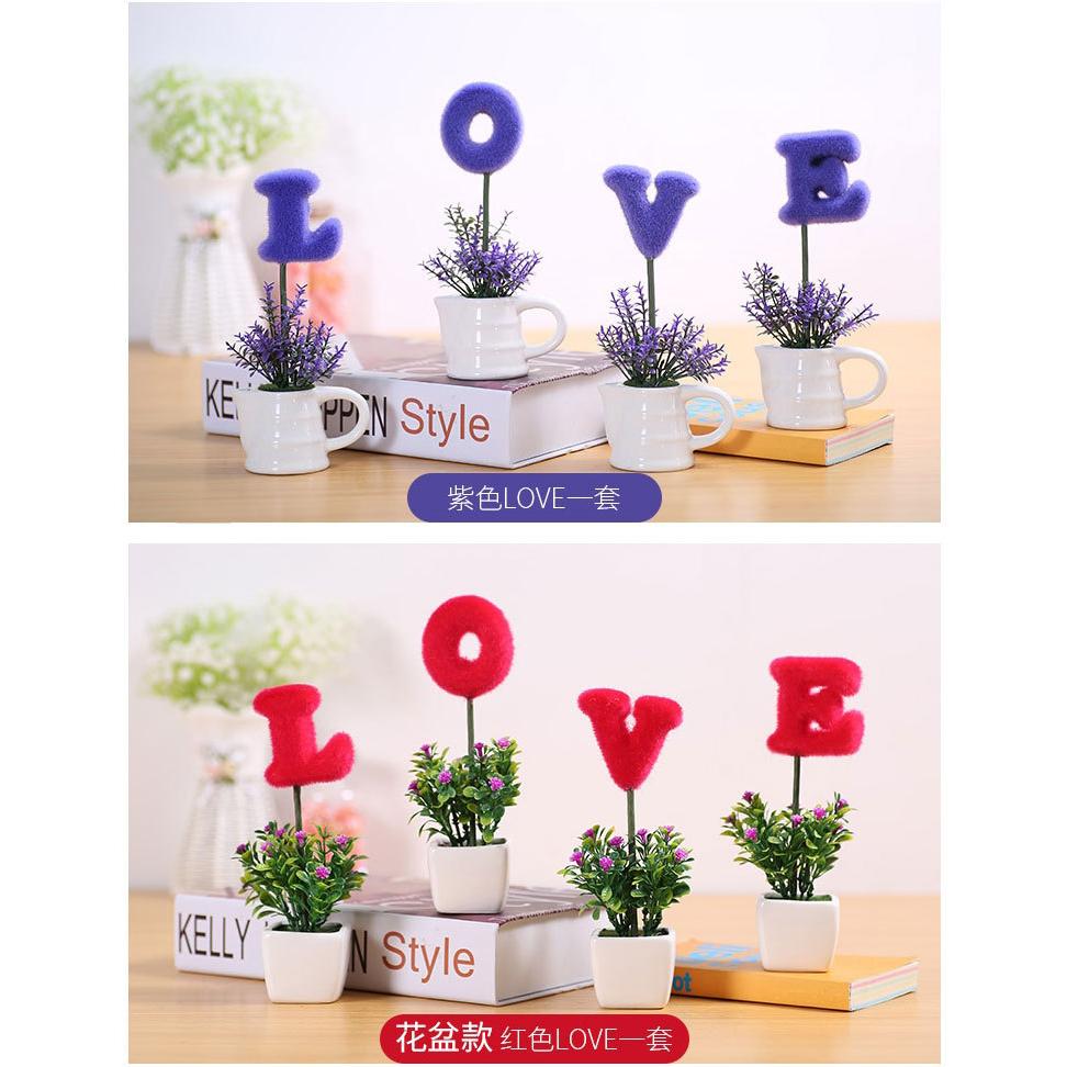 🇹🇼*辰軒百貨*現貨*LOVE毛球裝飾仿真陶瓷盆栽裝飾-細節圖3