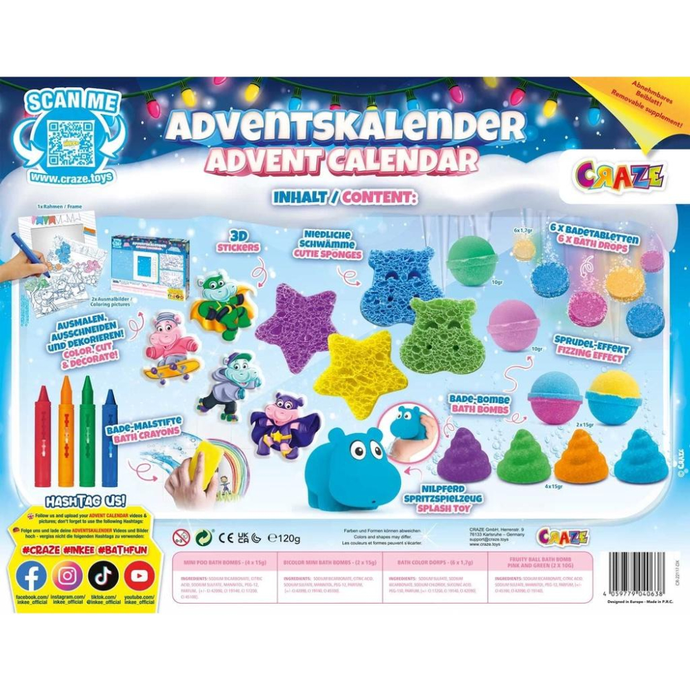 [全新在台現貨]德國 CRAZE 河馬尋寶泡泡球 聖誕日曆 降臨曆 降臨日曆 戳戳樂 聖誕倒數-細節圖2
