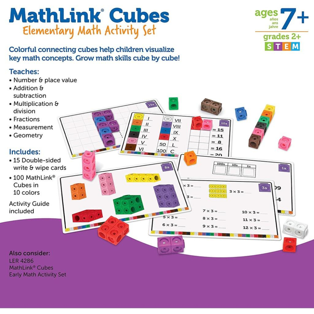 [全新未拆現貨] 美國 learning resources Mathlink 115件 附圖卡 7Y 初級數學積木-細節圖6