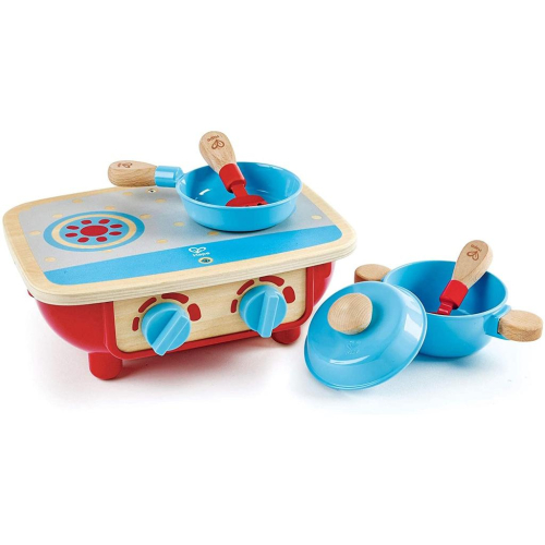 [全新現貨]德國 Hape 幼兒廚房組 木製 6件烹飪組 假裝廚房玩具組 附玩具爐 煎鍋 湯匙 鏟子