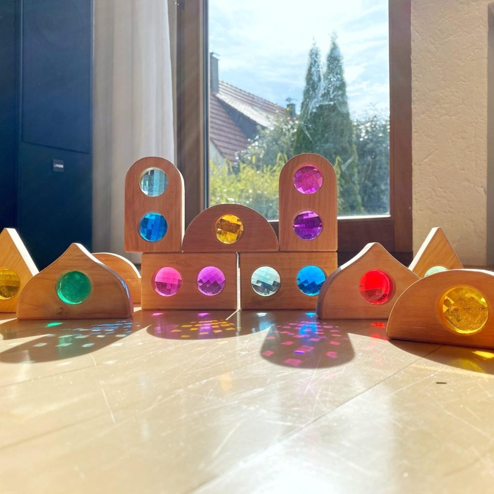 [全新現貨] 德國 Bauspiel 手工寶石積木 童話櫥窗 自然色組 德國製 寶石 透光 手工 建築 積木 木製-細節圖3