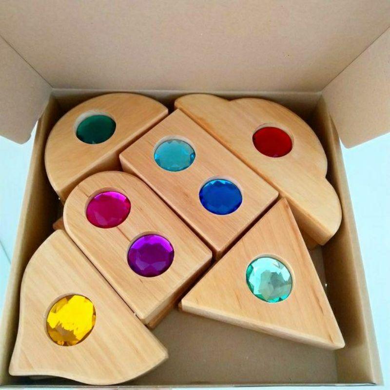 [全新現貨] 德國 Bauspiel 手工寶石積木 童話櫥窗 自然色組 德國製 寶石 透光 手工 建築 積木 木製-細節圖6