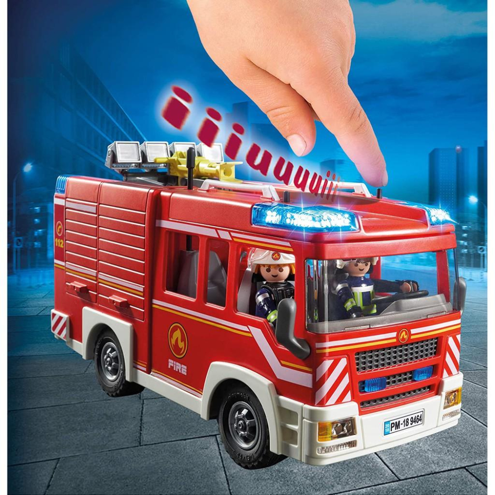 [全新未拆現貨]德國 PLAYMOBIL 摩比 9464 消防車 聲光效果 仿真  city action系列-細節圖2