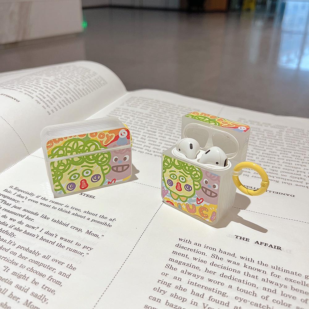 塗鴉小男生方形AirPods 3代 Pro 2代保護套 1代蘋果pro耳機套矽膠防摔保護 藍牙耳機殼 創意女生 禮物-細節圖2