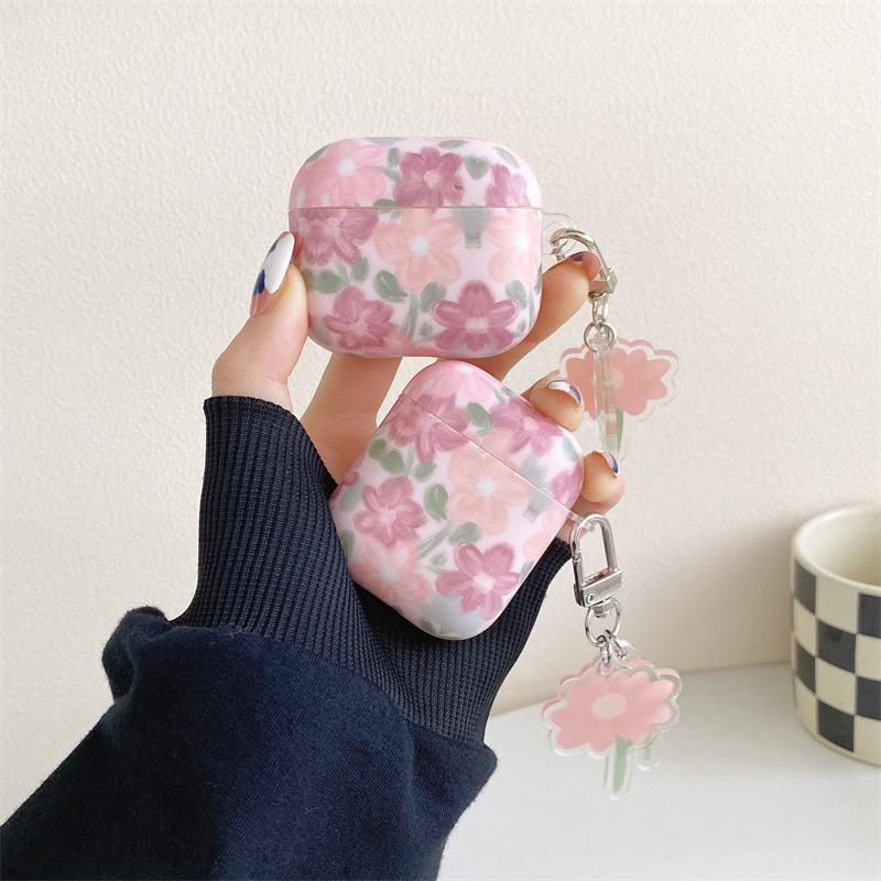 油畫小粉花AirPods3 保護套 Pro 2保護套 1代 2代 3代藍牙耳機套 矽膠防摔保護套 耳機殼IMD 禮物-細節圖2