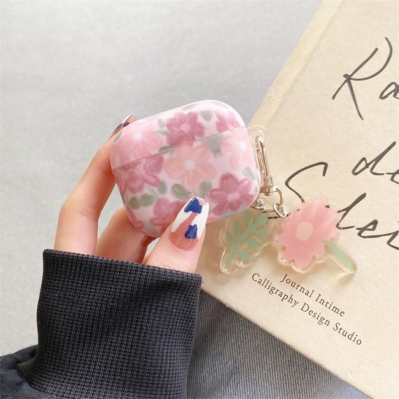 油畫小粉花AirPods3 保護套 Pro 2保護套 1代 2代 3代藍牙耳機套 矽膠防摔保護套 耳機殼IMD 禮物-細節圖4