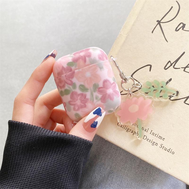 油畫小粉花AirPods3 保護套 Pro 2保護套 1代 2代 3代藍牙耳機套 矽膠防摔保護套 耳機殼IMD 禮物-細節圖6