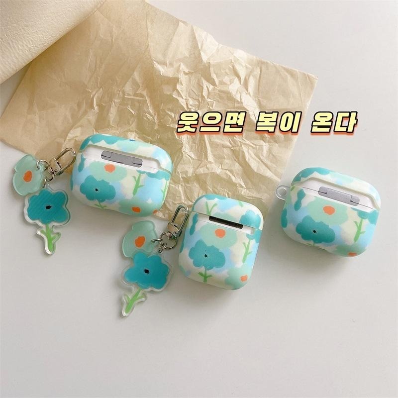 新款 油畫藍綠小花AirPods 1 2 3 pro2保護套 保護殼 IMD藍牙耳機套 軟殼女生 生日禮物-細節圖8