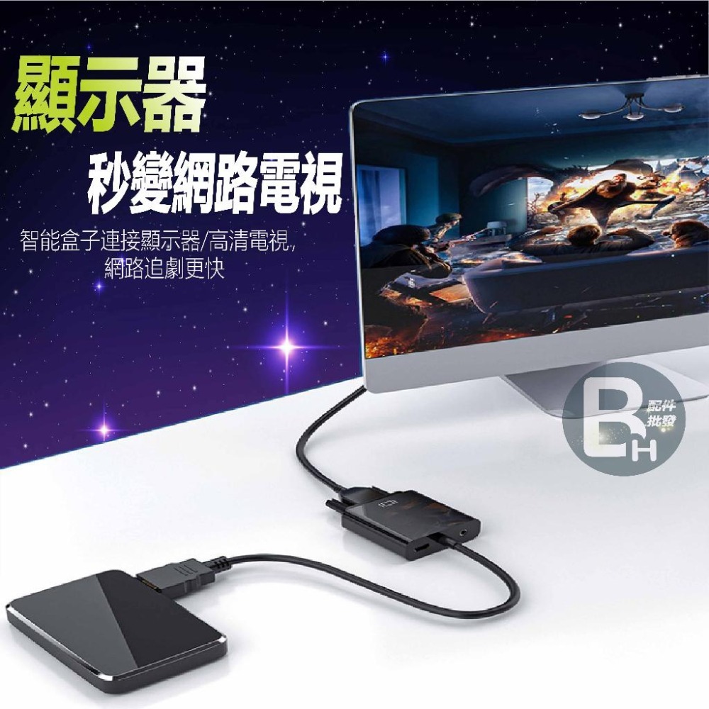 HDMI轉VGA轉換器 HDMI to VGA 鍍金接頭 供音頻款 帶聲音 1080P高畫質 投影機轉接 轉換器-細節圖6