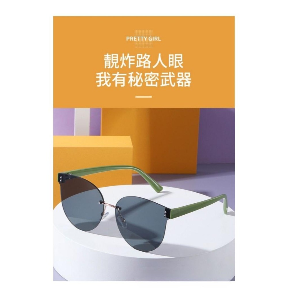 2025 現貨 新款時尚 無框橢圓 附贈眼鏡盒 無框女款 太陽眼鏡 抖音直播 海邊 女士墨镜 網紅同款 附贈眼鏡盒！-細節圖6