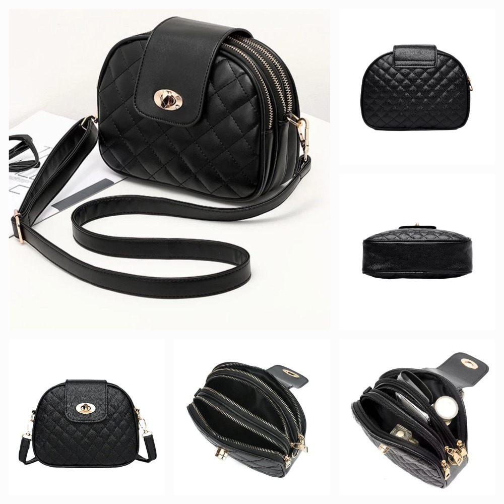 近新-黑色菱格三層斜側包-細節圖2