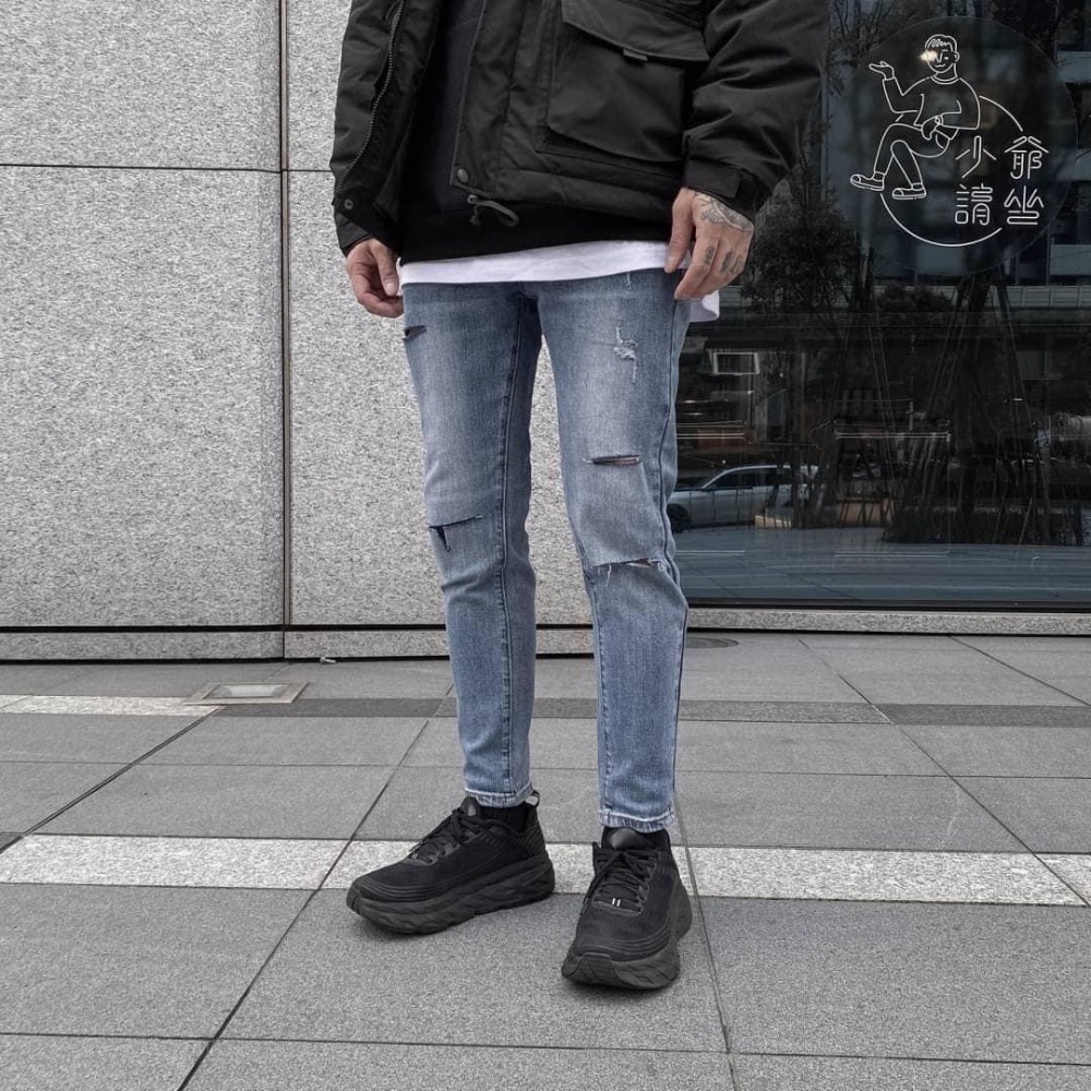 高磅數超強多刀割淺藍牛仔褲-細節圖4