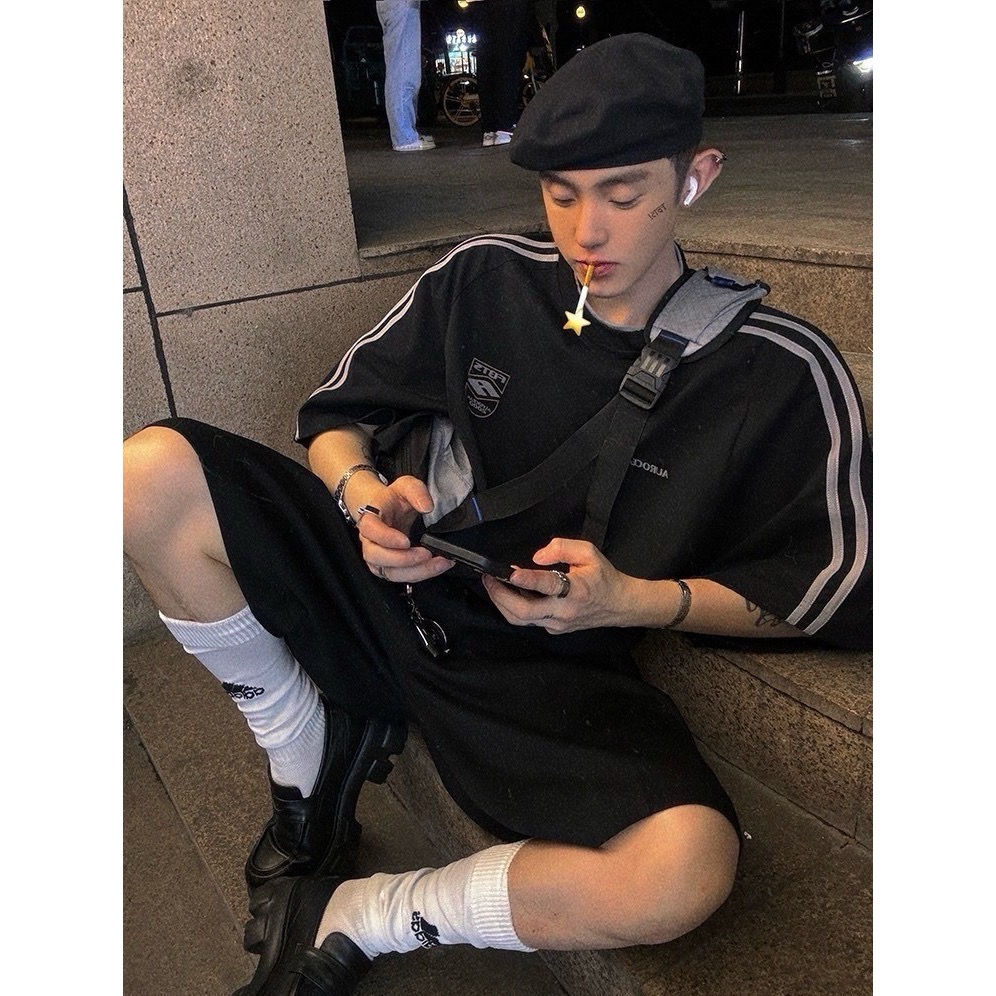 美式撞色線條刺繡短T-細節圖2