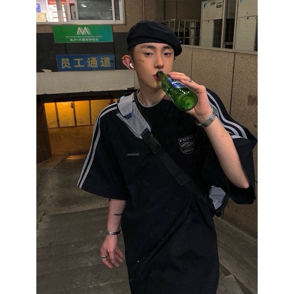 美式撞色線條刺繡短T-細節圖3