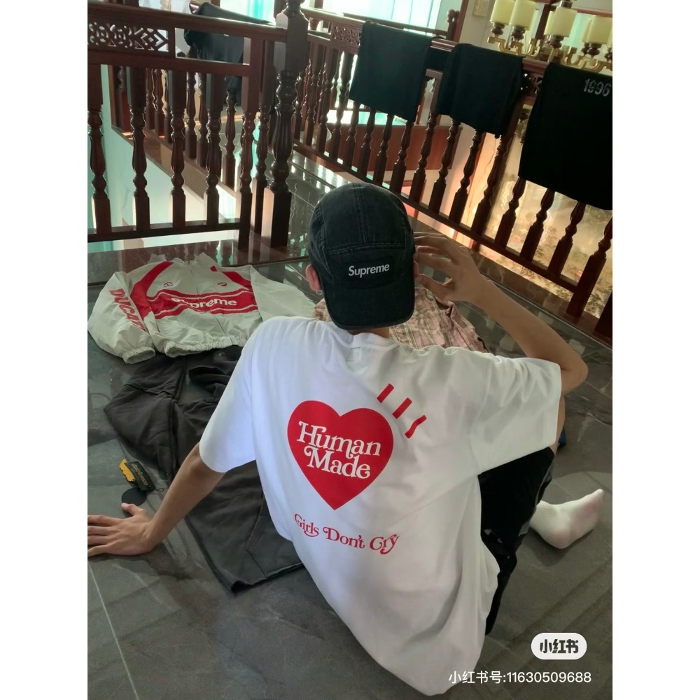 HUMAN MADE SS2girls don’t cry 紅藍愛心情侶款短袖T恤-細節圖2