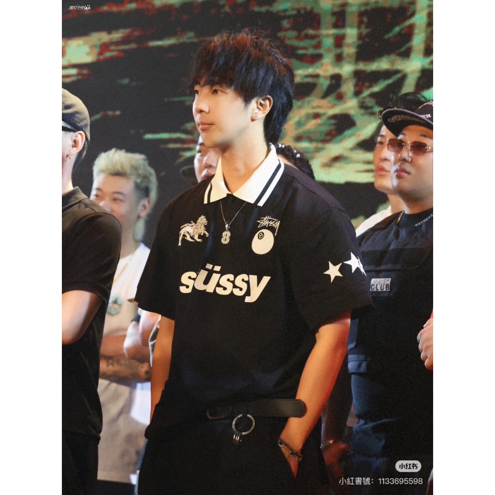 Stussy 黑8字母圖案logo印花休閒情侶寬松短袖POLO衫-細節圖6