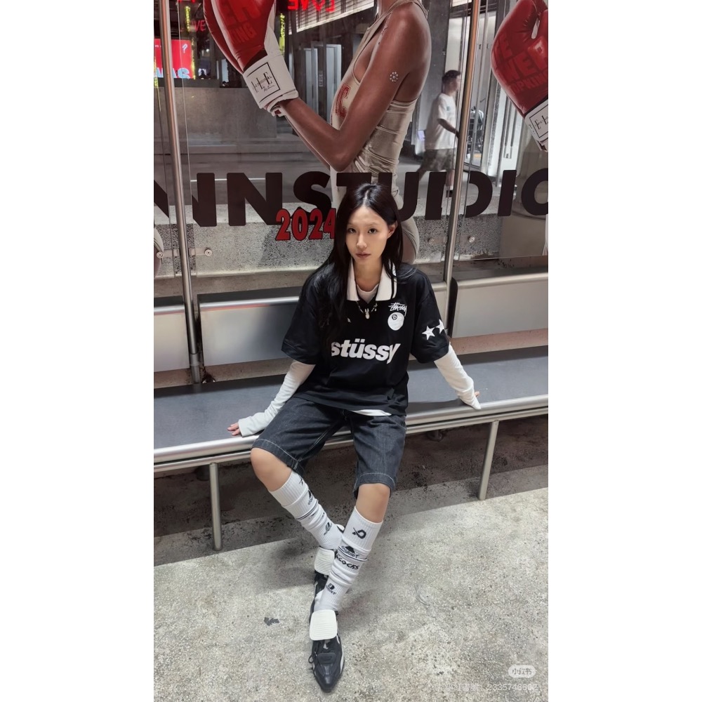 Stussy 黑8字母圖案logo印花休閒情侶寬松短袖POLO衫-細節圖8