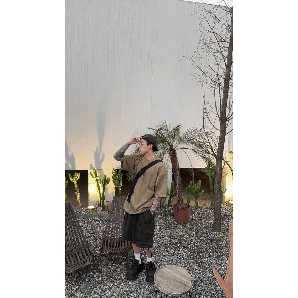 大口袋寬版拉繩牛仔短褲-細節圖2