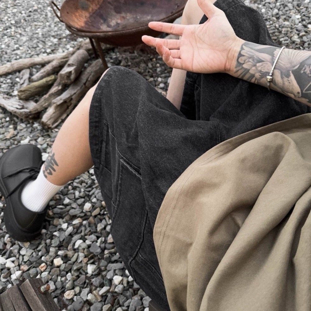 大口袋寬版拉繩牛仔短褲-細節圖7