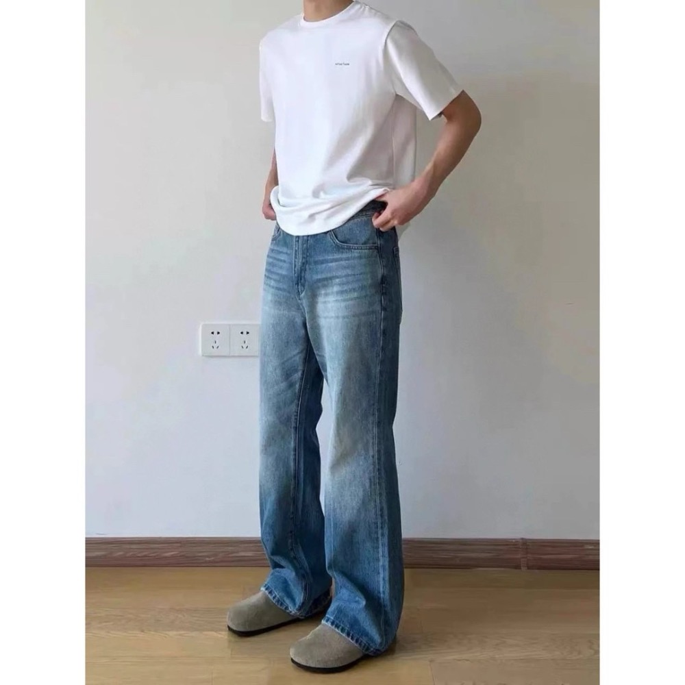 Vintage 復古休閒直筒微喇牛仔褲 男女同款6632#-細節圖3