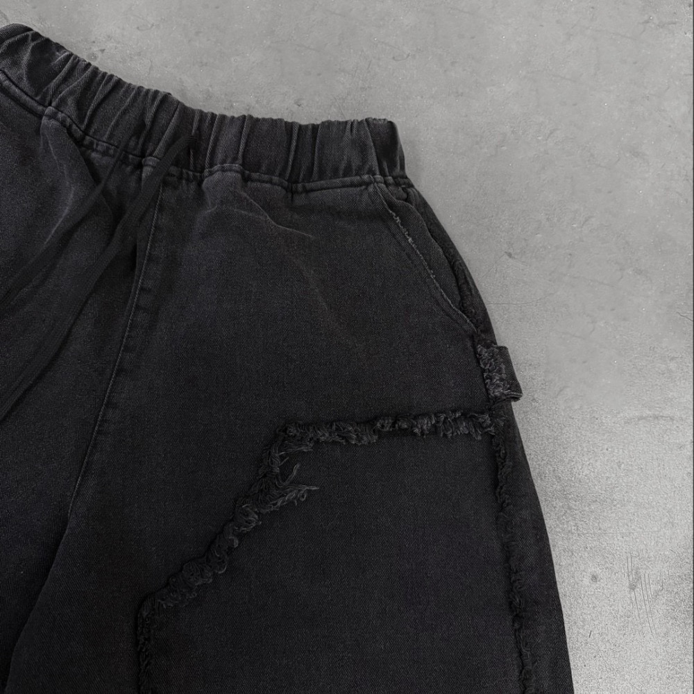 現貨 男女不拘黑系破壞七分牛仔報童褲-細節圖7