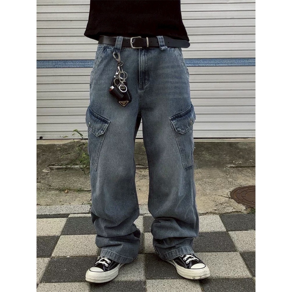 刷白貓抓口袋牛仔長褲-細節圖3