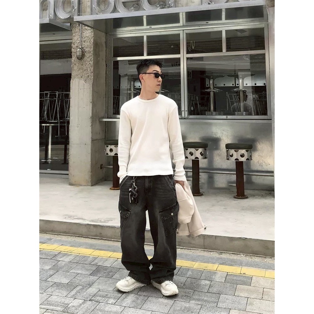 刷白貓抓口袋牛仔長褲-細節圖7