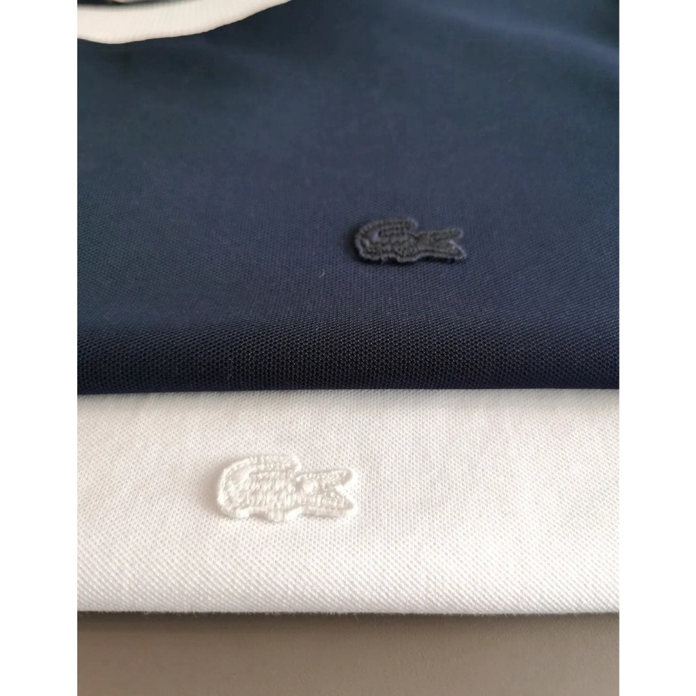 LACOSTE質感鱷魚珠地棉男女款 扁機撞色線條領口短袖T恤-細節圖4