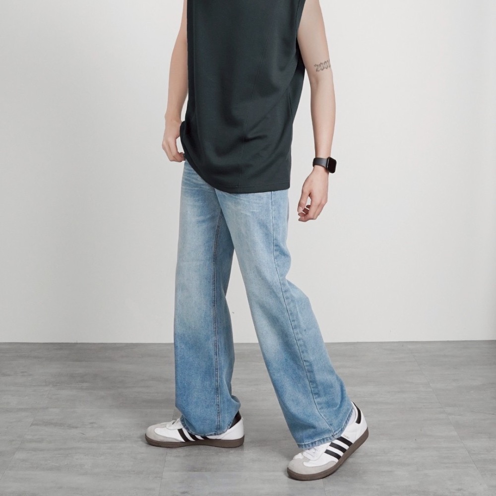 水洗橫條牛仔褲-細節圖3