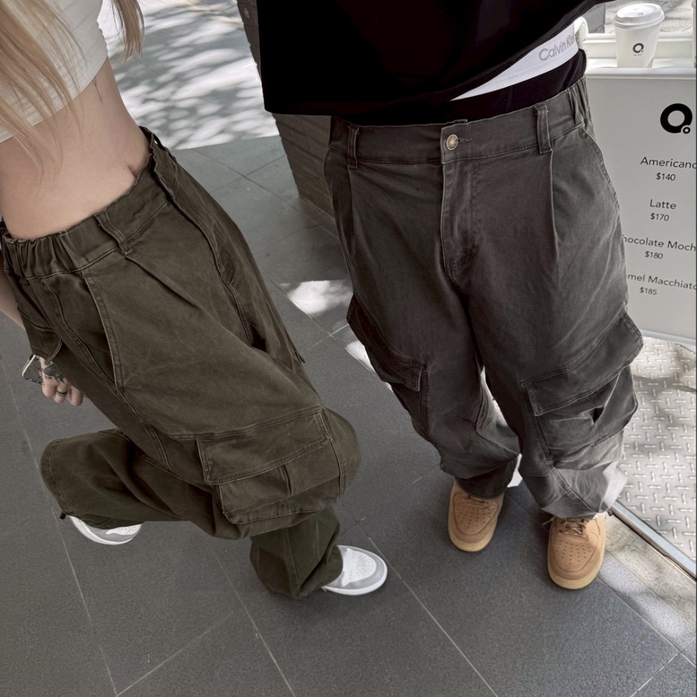 街頭寬版水洗工裝褲-細節圖6