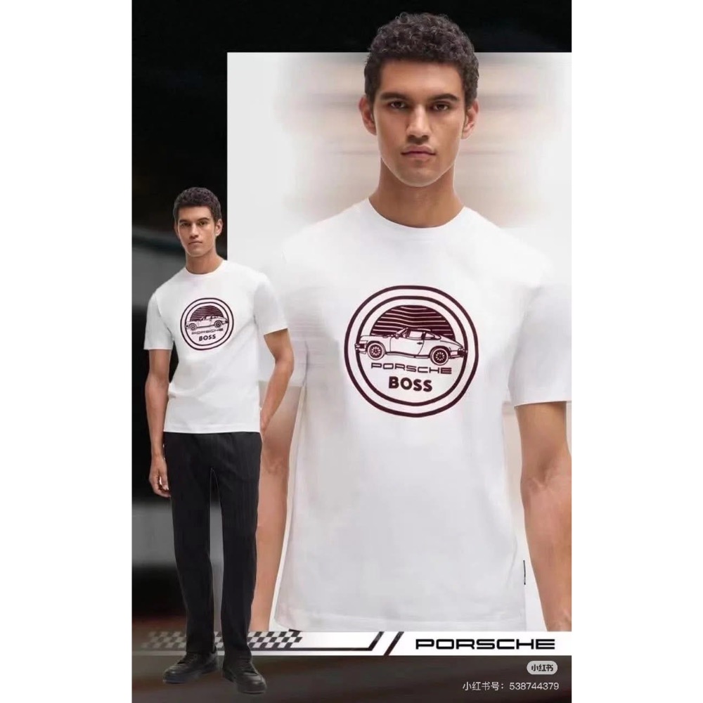 HUGO BOSS 保時捷 2025年夏季新款寬松版型棉質 官網新款 夏季圓領短袖T恤-細節圖2