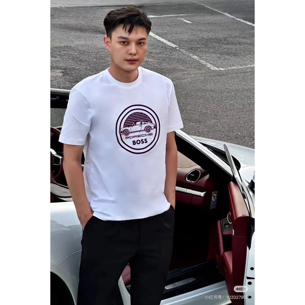 HUGO BOSS 保時捷 2025年夏季新款寬松版型棉質 官網新款 夏季圓領短袖T恤-細節圖3