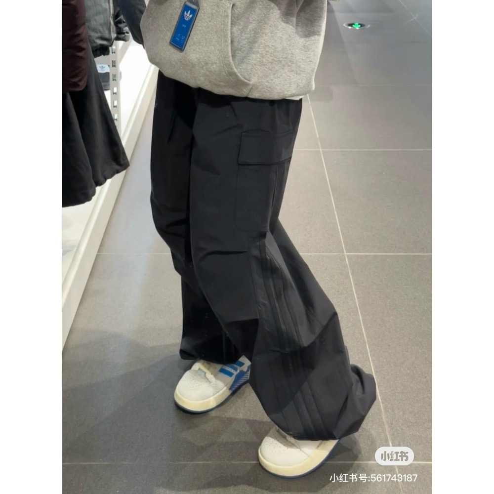 Adidas三葉草 復古十字格子面料工裝褲腿刺繡款長褲 男女同款-細節圖3