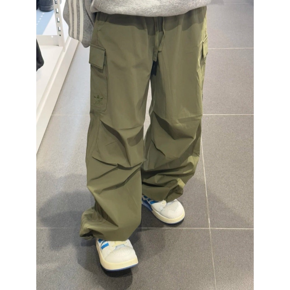 Adidas三葉草 復古十字格子面料工裝褲腿刺繡款長褲 男女同款-細節圖4