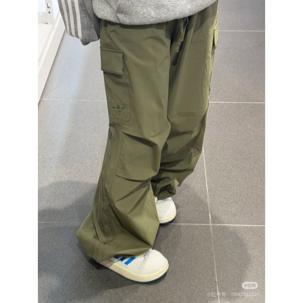 Adidas三葉草 復古十字格子面料工裝褲腿刺繡款長褲 男女同款-細節圖5