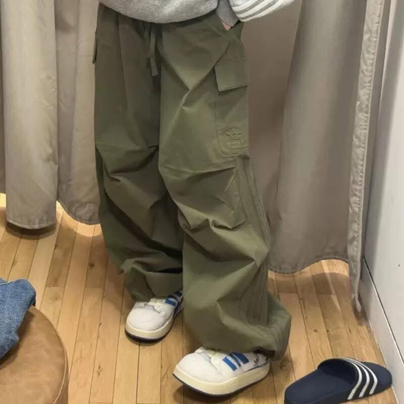 Adidas三葉草 復古十字格子面料工裝褲腿刺繡款長褲 男女同款-細節圖6