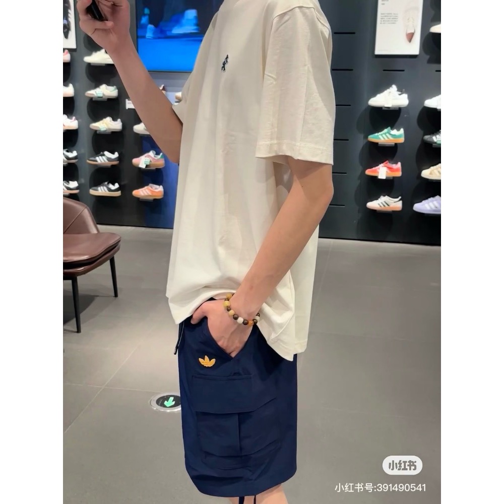 日系 Adidas三葉草工裝大口袋 日系 休閒直筒 五分褲-細節圖2