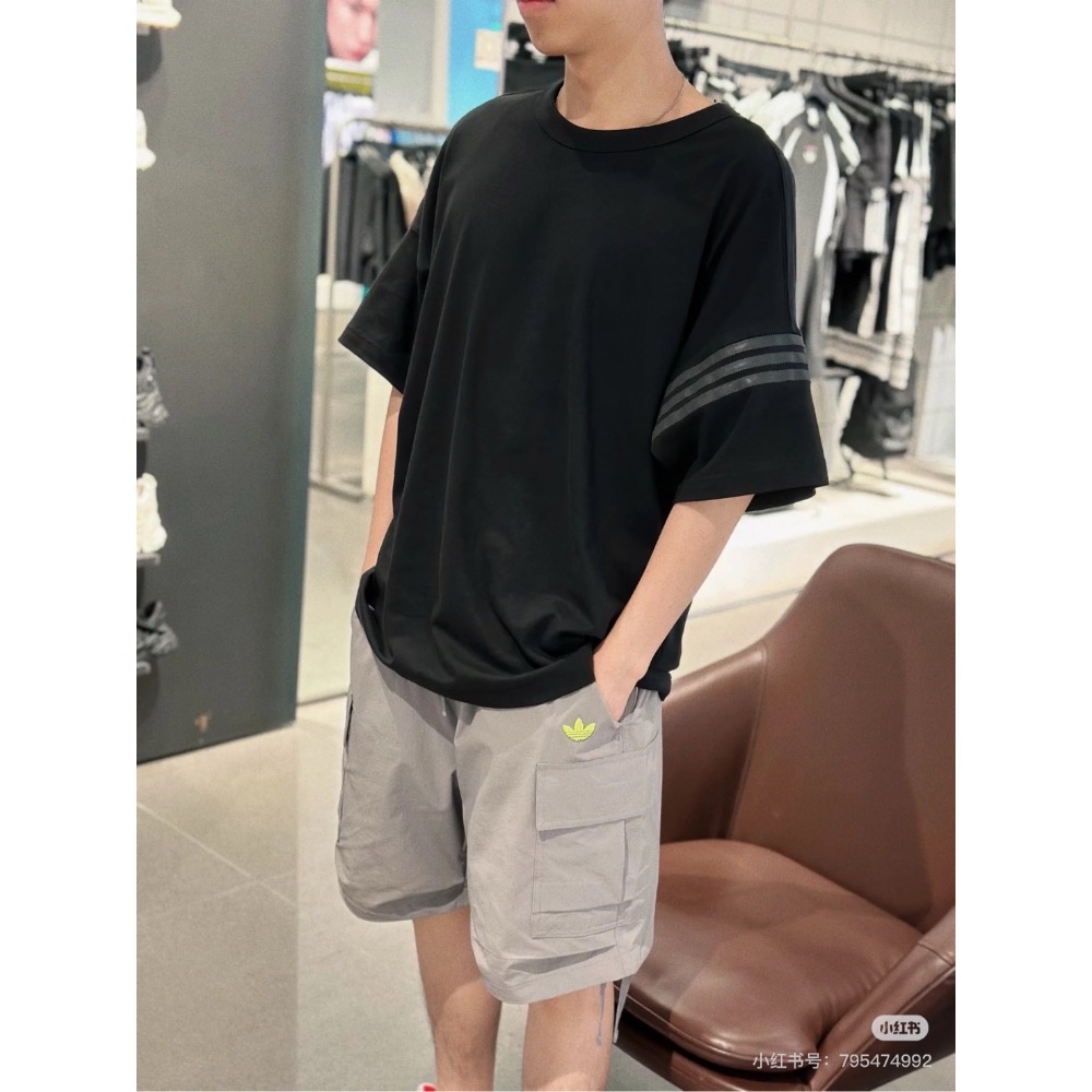 日系 Adidas三葉草工裝大口袋 日系 休閒直筒 五分褲-細節圖5