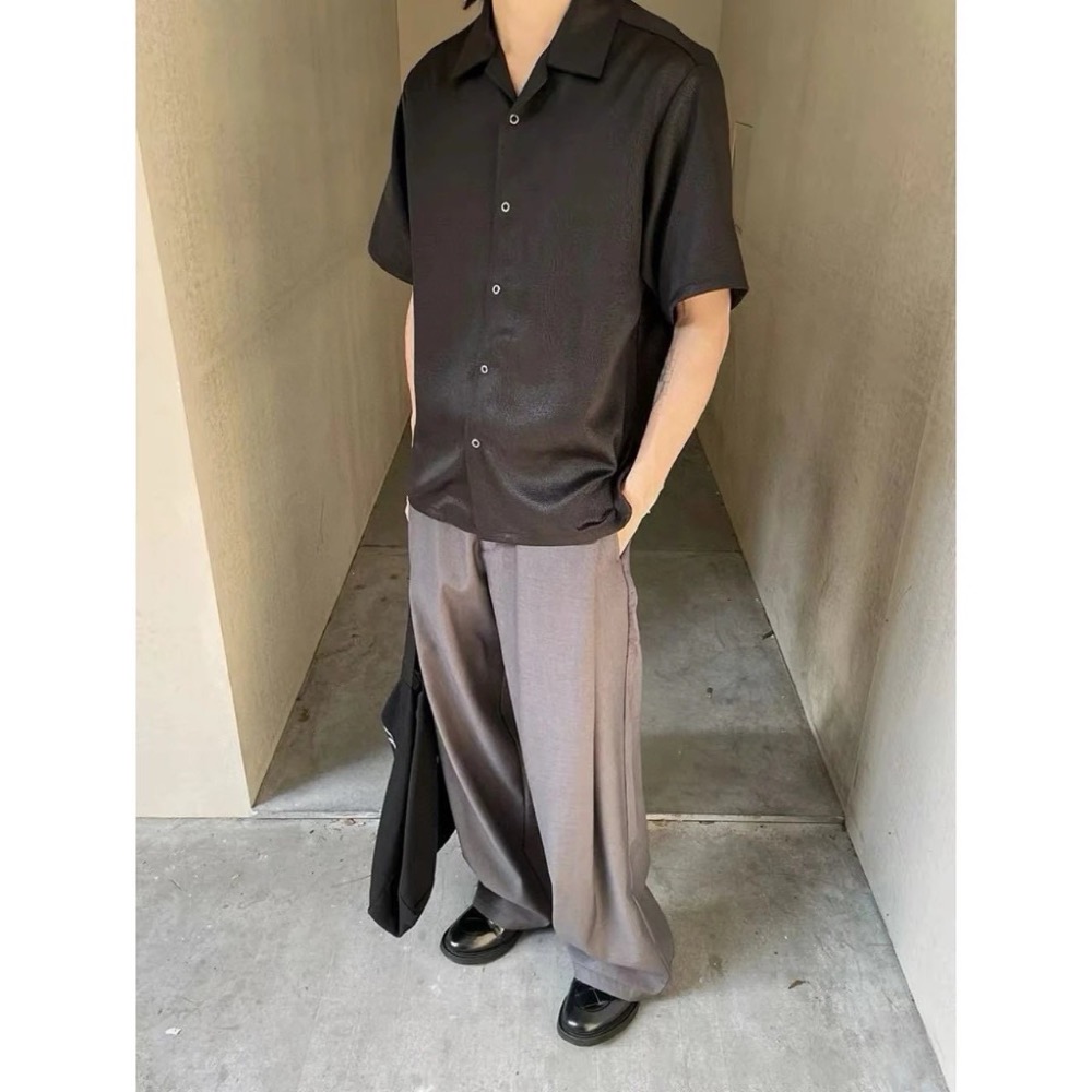 你需要的夏日高級感穿搭#【霧面皮紋理】醋酸混紡 冰絲垂墜肌理感古巴領短袖襯衫 男女同款 2018-細節圖2