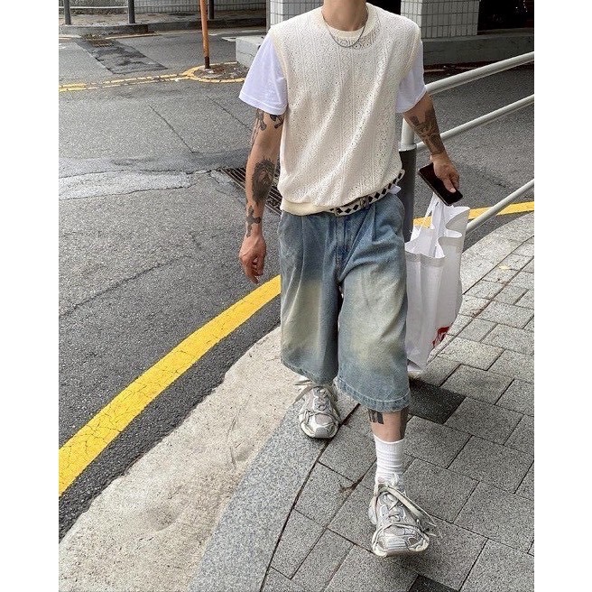 仿舊水洗牛仔短褲-細節圖2