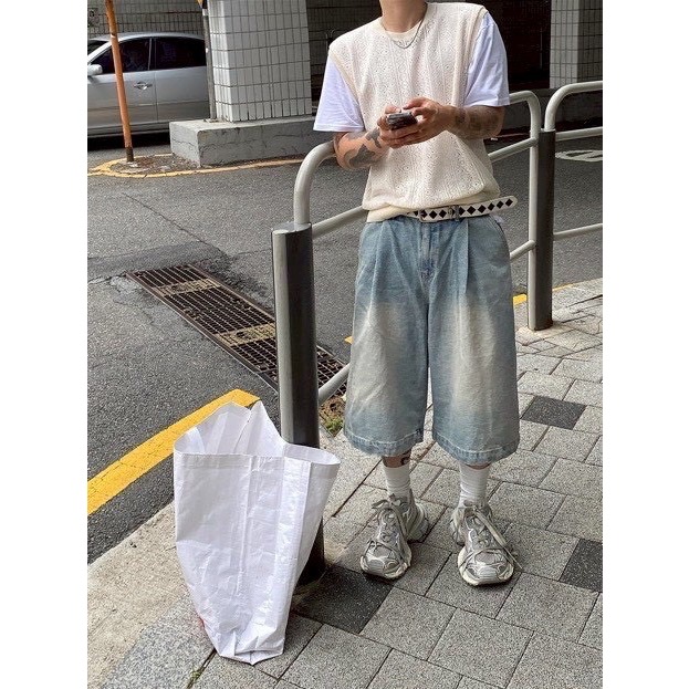 仿舊水洗牛仔短褲-細節圖3