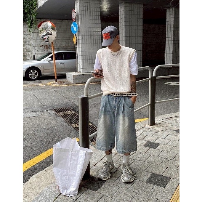 仿舊水洗牛仔短褲-細節圖4