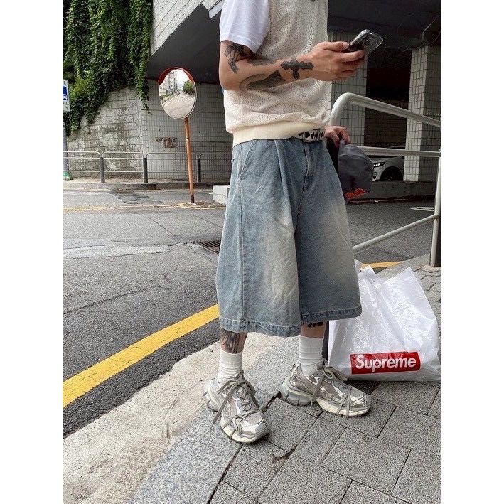 仿舊水洗牛仔短褲-細節圖6