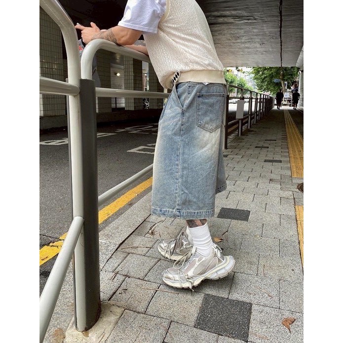 仿舊水洗牛仔短褲-細節圖7