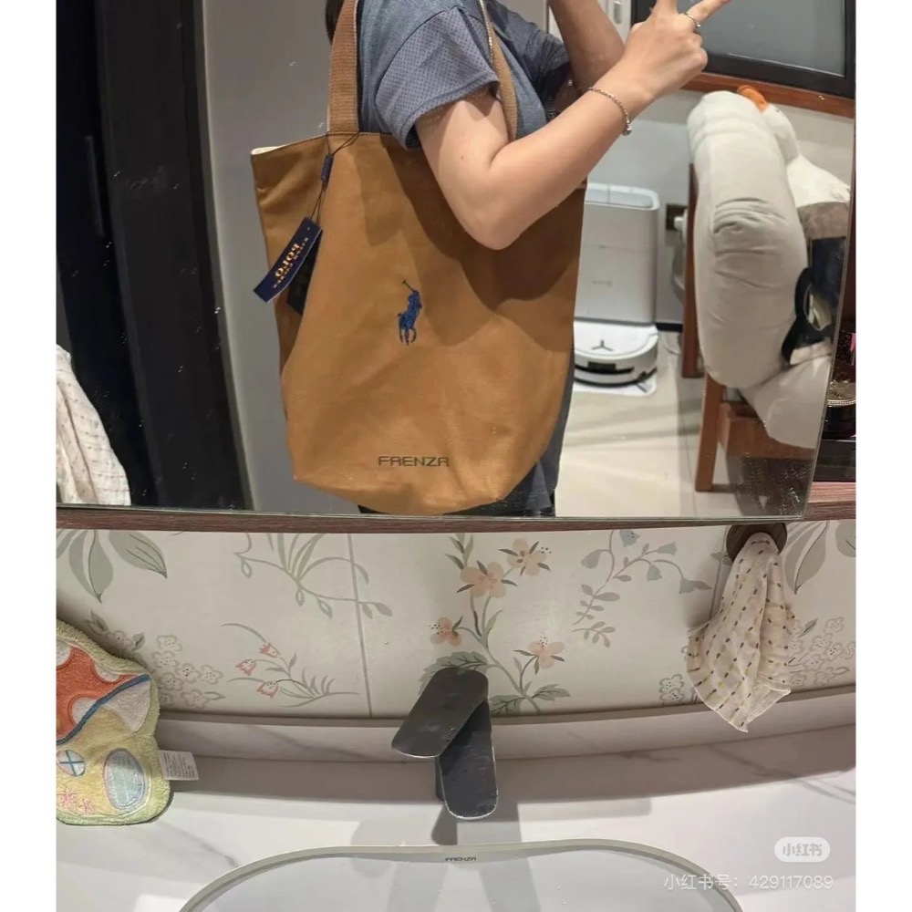 POLO Ralph Lauren 男女都能亞麻時尚帆布單肩手提包-細節圖2